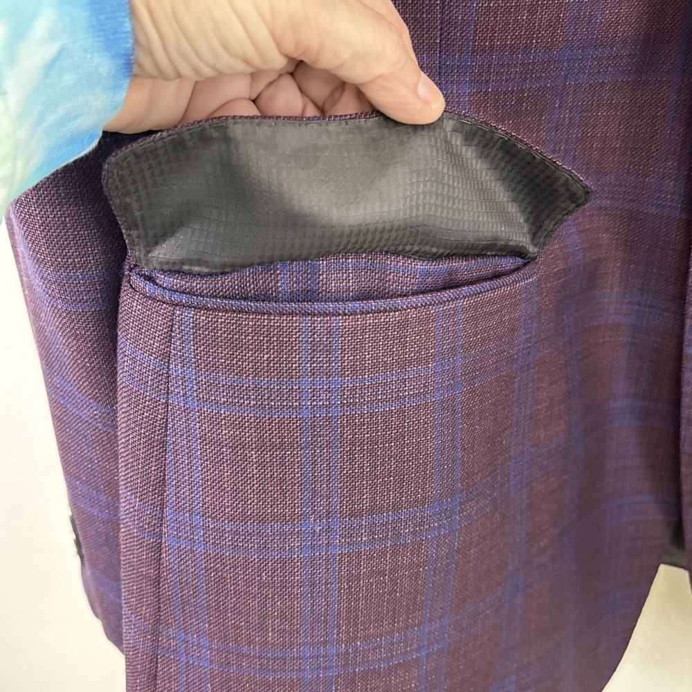 Emporio Armani G-Line Purple Check Wool Sport Coat Super 130's 56 EUR 46 US - Picture 5 of 16